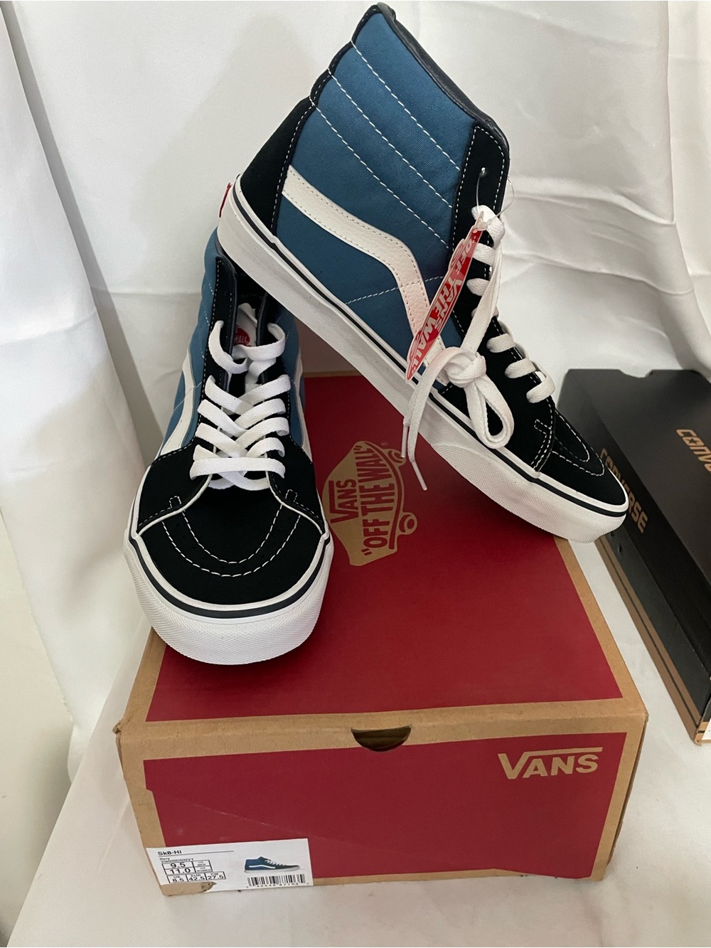 Vans Sk8-Hi High-Top Black, Blue & White Skate Shoes